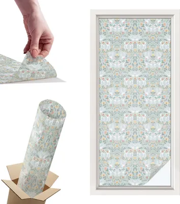 Produktbild von Buntglasfolie für Fenster – 116x50 cm – Stained-Glass-Fensterfolie, dekorativ & blickdicht – Selbstklebende Glasdekorfolie im Buntglas-Design – UV-Schutz, leichte Montage, Fensterdekoration – Hirschblumen