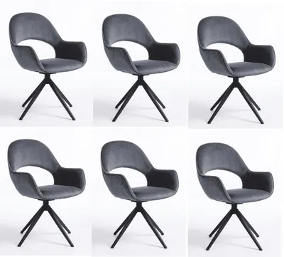 Obrázek produktu pro Elegantní otočné jídelní židle, sada 6 kusů, šedá barva, textilní potah, kovová konstrukce
