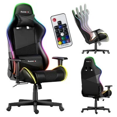 Image de Huzaro Force 6.2 | RGB LED éclairage chaise de jeu chaise de bureau chaise de bureau gamer appui-tête appui lombaire | peut supporter jusqu'à 130 kg | noir