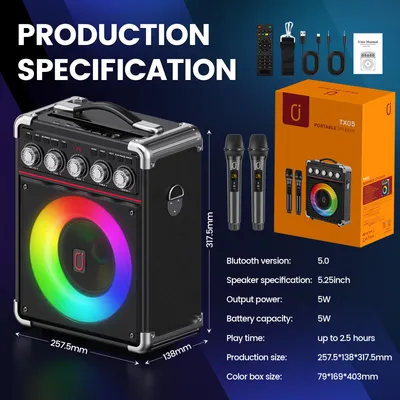 Immagine prodotto di Kit karaoke portatile Bluetooth - 2 microfoni wireless - Batteria da 6000 mAh - Nero