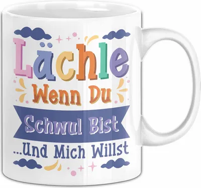 Produktbild von LGBTQ Tasse Geschenk Lesben Schuwle Geschenkidee Gay Pride Lächle Wenn Du Schwul Bist Und Mich Willst Kaffee-Becher (Weiß)