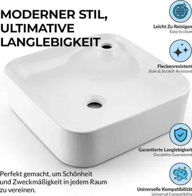 Produktbild von Paulas Bad Keramik Aufsatzwaschbecken Waschschale Sanitärkeramik weiß Madeline