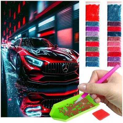 Produktbild von ARTULIO - Diamond Painting Set - Roter Sportwagen - 60 x 40 cm - Groß XXL - 5D Diamant Painting, Komplettset Mosaik + Zubehör