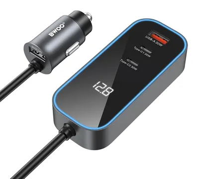 Zdjęcie produktu dla Bwoo Ładowarka Samochodowa Pd Rgb Cc107 1X Usb-C 1X Usb 30W Czarna