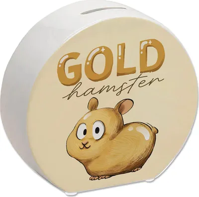 Produktbild von Spardose Goldhamster aus Keramik, Gold, bunt bedruckt, 13 cm hoch, 14 cm breit