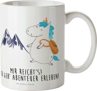 Produktbild von Mr. & Mrs. Panda Plastikbecher Einhorn Bergsteiger - Weiß - Geschenk, Einhörner, Abenteuer, Reisebecher, Urlaub, Pott, Weltenbummler, Trinklernbecher, Kinderbecher, Deko