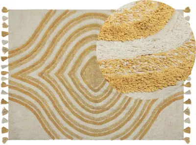 Obrázek produktu pro BELIANI Koberec Béžová a žlutá Bavlna 140 x 200 cm Obdélníkový Ručně všívaný Moderní Abstraktní Obývací pokoj Ložnice