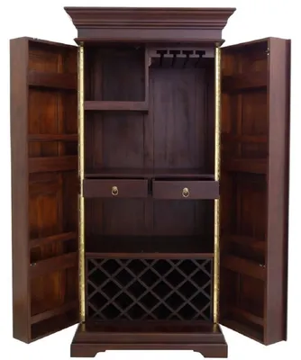 Produktbild von Casa Padrino Luxus Landhausstil Mahagoni Weinschrank mit 2 Türen Dunkelbraun / Messing 92 x 70 x H. 190 cm - Mahagoni Barschrank - Massivholz Schrank im Landhausstil - Landhausstil Bar Möbel