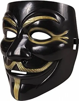 Produktbild von Guy Fawkes Maske schwarz gold V wie Vendetta Anonymous Cosplay Halloween