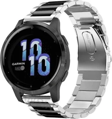 Produktbild von Strap-it Stahlarmband - Kompatibel mit Garmin Venu 2s Armband 40mm - Gliederarmband Edelstahl Faltschließe für Armband Silber, Schwartz 18mm Smartwatch