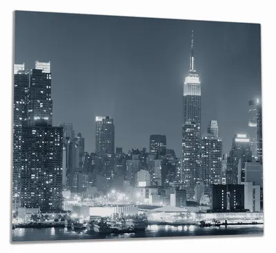 Produktbild von Wallario Herdabdeckplatte aus Glas, Größe 60 x 52 cm 1-teilig, Motiv New York Skyline - Schwarz Weiß Blau