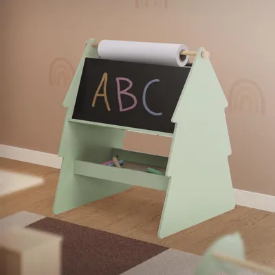 Immagine prodotto di Joyz lavagna in abete, 68x60x80 cm, verde-natura, lavagna per bambini bifacciale in legno con ripiano, lavagna bifacciale con spazio di archiviazione e barra per rotolo di carta, lavagna per bambini