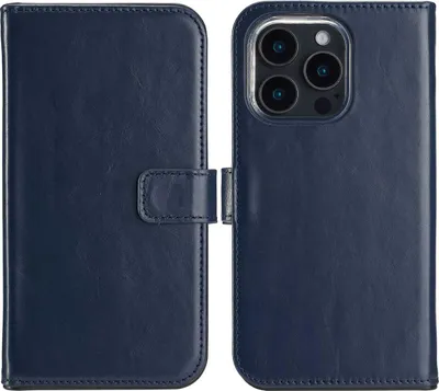 Zdjęcie produktu dla Selencia Genuine Leather Bookcase dla Apple iPhone 16 Pro Max - Niebieski
