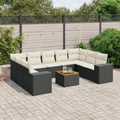 Produktbild von Design 10-tlg. Garten-Sofagarnitur mit Kissen Schwarz Poly Rattan, Gartenmöbel-Sets 2024 Neu
