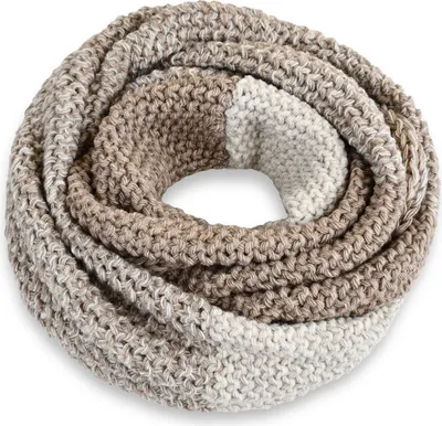 Produktbild von Damen Loopschal Strickschal Schlauchschal Winterschal Grobstrick zweifarbig Neverless® dunkelbeige-hellbeige