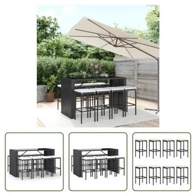 Produktbild von The Living Store 9-tlg. Gartenbar-Set mit Kissen Schwarz Poly Rattan