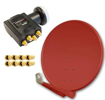 Produktbild von PremiumX DELUXE100 Alu 100cm Digital SAT Schüssel Ziegelrot DELUXE Quad LNB 8x F-Stecker