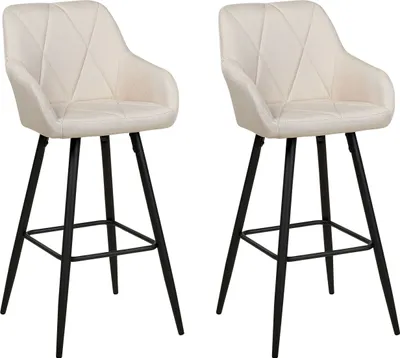 Produktbild von BELIANI Barstuhl Hellbeige Stoffbezug mit Hoher Rückenlehne Diamant-Steppung Metallgestell Fußstütze Retro Barhocker Kücheninsel Küchenbar
