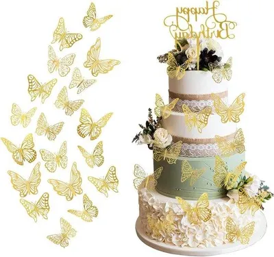 Immagine prodotto di Decorazioni 3D a forma di farfalla color oro rosa per la torta di compleanno di una bambina (48 pezzi)