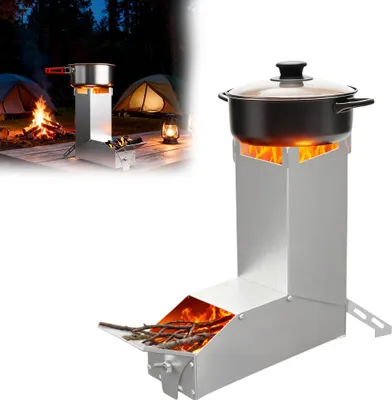 Produktbild von UISEBRT Stainless Steel Rocket Stove Fire Bowl - Portable Camping Wood Stove with Carry Bag, Outdoor BBQ Grill, Patio Heater, Garden Fire Pit, Silver