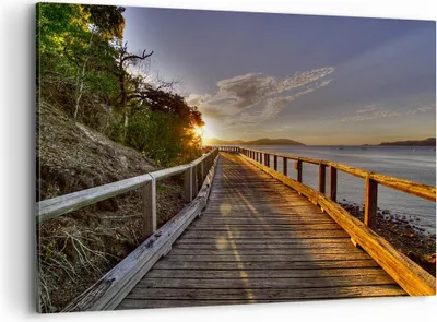 Produktbild von Bild auf Leinwand - Leinwandbild - Fußgängerbrücke Himmel Wasser - 100x70cm - Wand Bild - Wanddeko - Leinwanddruck - Bilder - Kunstdruck - Wanddekoration - Leinwand bilder - Wandkunst - AA100x70-0125