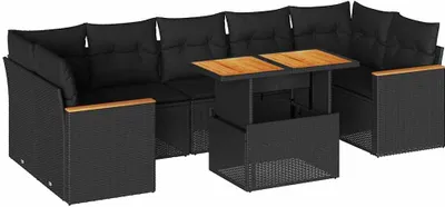 Produktbild von vidaXL 8-tlg. Garten-Sofagarnitur mit Kissen Schwarz Poly Rattan