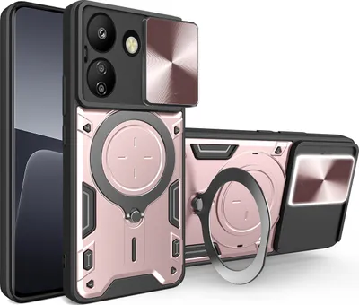 Image de Etui pour Xiaomi Redmi 13C étui double couche durable avec protection de l'appareil photo et anneau de support Rose gold