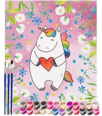 Produktbild von Mr. & Mrs. Panda Malen nach Zahlen Einhorn Herz 40 x 50 cm Ohne Rahmen - Rot Pastell - Geschenk, Zahlenbild, DIY, Lustig, Einhörner, Unicorn, Bunt, mit, malset, Freundin