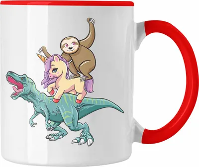 Produktbild von Trendation - Dinsosaurier Einhorn Faultier Tasse Grafik Geschenk Lustig (Rot)