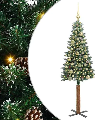 Image de vidaXL Sapin de Noël élancé avec 150 LED avec support Vert 150 cm