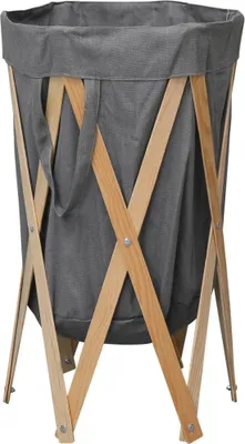 Image de The Living Store Panier à linge pliable Gris Bois et tissu