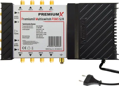 Produktbild von PremiumX PXMS 5/8 Multischalter mit Netzteil Multiswitch 1 SAT für 8 Teilnehmer