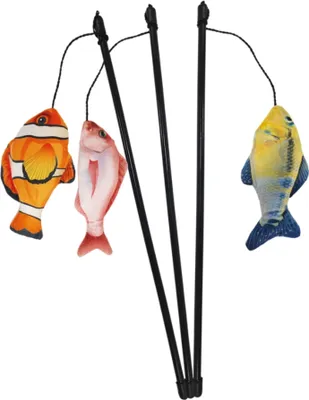 Produktbild von Angel mit Fisch mit Catnip Display 9 Stück, Stab 42 cm, Band mit Spielzeug 63 cm