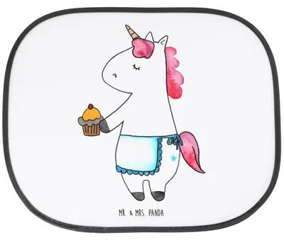 Produktbild von Mr. & Mrs. Panda Sonnenblende Auto Einhorn Muffin - Weiß - Geschenk, Sonnenschutz, Liebesgrüße, Geburtstag, Unicorn, Kekse, saugnapf, Backen