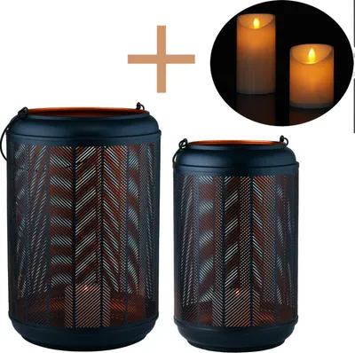 Produktbild von Marrakesch 2er Set LED Laterne Windlicht 37cm und 32 cm | Laternen mit LED-Kerze Batterie betrieben und mit Timer Funktion | Gartenlaterne für Draußen Valkea modern als Gartendeko