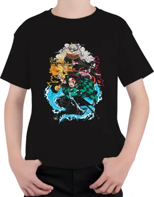 Immagine prodotto di Kimetsu no Yaiba Tanjiro Nezuko Zenitsu Inosuke Anime Gift Maglietta unisex per bambini, nera, 152
