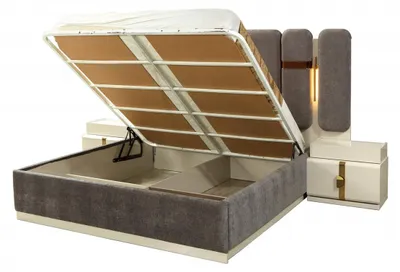 Zdjęcie produktu dla Eleganckie łóżko z 2 szafkami nocnymi, nowoczesny design