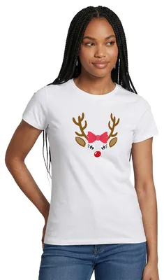 Produktbild von Spreadshirt Reh Gesicht Weihnachten Fasching Kostüm Frauen T-Shirt, XXL, Weiß