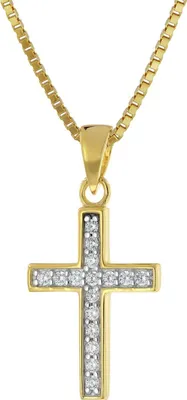 trendor 15907 Kreuz-Anhänger für Mädchen Gold 585 + vergoldete Silberkette 1