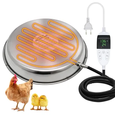 Heizplatte für Geflügeltränke, 30 cm, 55 W, Edelstahl, mit Timer
