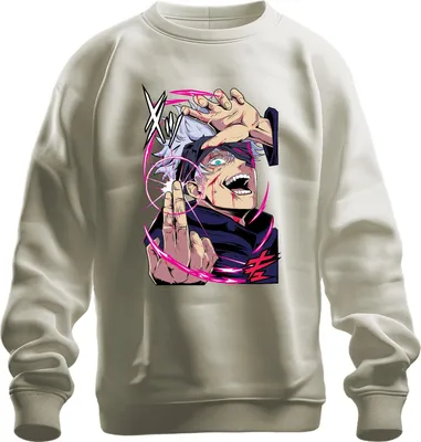 Produktbild von Jujutsu Kaisen Gojo weißes Haar Augenbinde Energiekreis Anime Uni Sweatshirt Pullover, Natur, XL