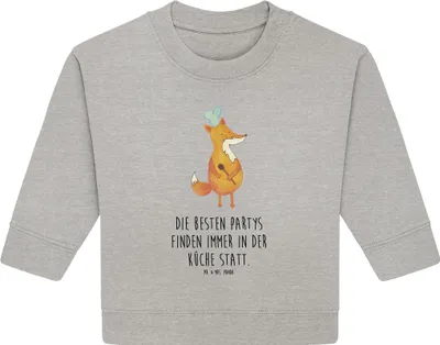 Produktbild von Mr. & Mrs. Panda Organic Baby Pullover Fuchs Koch 24. - 36. Monat - Heather Grey - Geschenk, Bäcker, Kochlöffel, Hungrig, Geburtstag, Chefkoch, Bullover