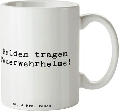 Produktbild von Mr. & Mrs. Panda Tasse Spruch Feuerwehrmann Helden - Weiß - Geschenk, Freundschaft, Aufmerksamkeit, Trinkbecher, Kaffeetasse, kaffeebecher bedruckt, Danke sagen, Mut