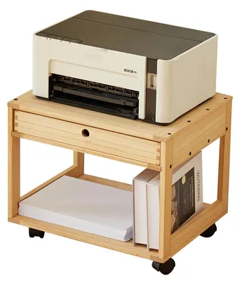Image de Omgoods - Étagère en bois pour imprimante avec tiroir et roulettes, support d'imprimante mobile