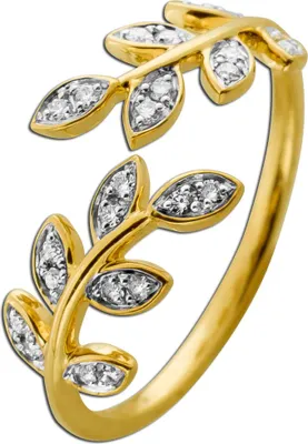 Produktbild von Brillant Ring Blüte Lorbeer Gold 585 14 K Natur Diamanten 0.18ct 18