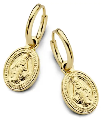 Produktbild von CO88 Collection Divine 8CE-70355 Stalen oorringen met hanger - ovaal - Maria- 12 mm - Goudkleurig