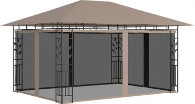 Produktbild von Möbel Garten-Pavillon Wasserdicht Design - Pop-Up-Partyzelt/ Festzelt - mit Moskitonetz & LED-Lichterkette 4x3x2,73 m Taupe Top6051281