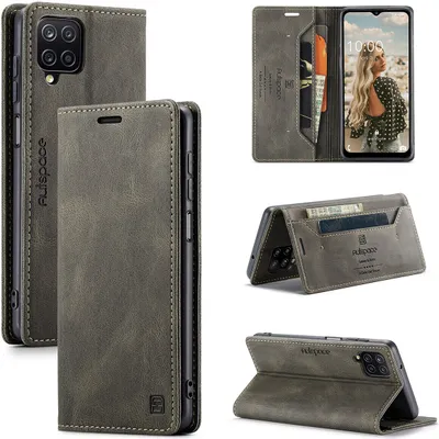 Produktbild von Samsung Galaxy A12 Brieftasche Hülle, Retro Kunstledertasche Stand Schutzhülle für Samsung Galaxy A12 Kupfer