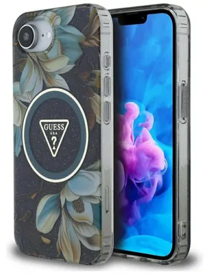Produktbild von Guess Hülle IML Glitter Blumen MagSafe iPhone 16e