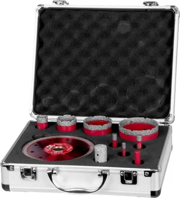 Immagine prodotto di Set di frese Strend Pro Premium, 6-8-10-20-35-50-68 mm, adattatore, fresa per allargare fori, disco, M14, diamantate, a tazza, professionale
